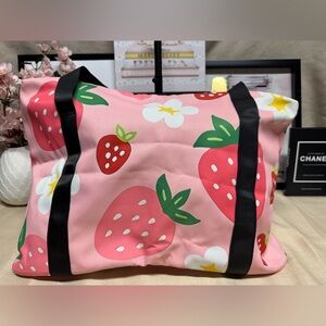 Strawberry Print Pink Tote Bag